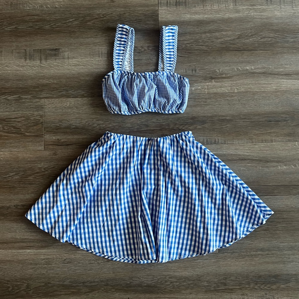 Copper Key White and Blue Plaid Crop Top and Skirt Set